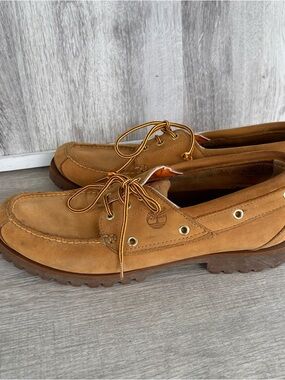 Timberland 3 Eye Lug Boat Shoes Men's 11.5 Wheat Nubuck Deck Shoe Nautical